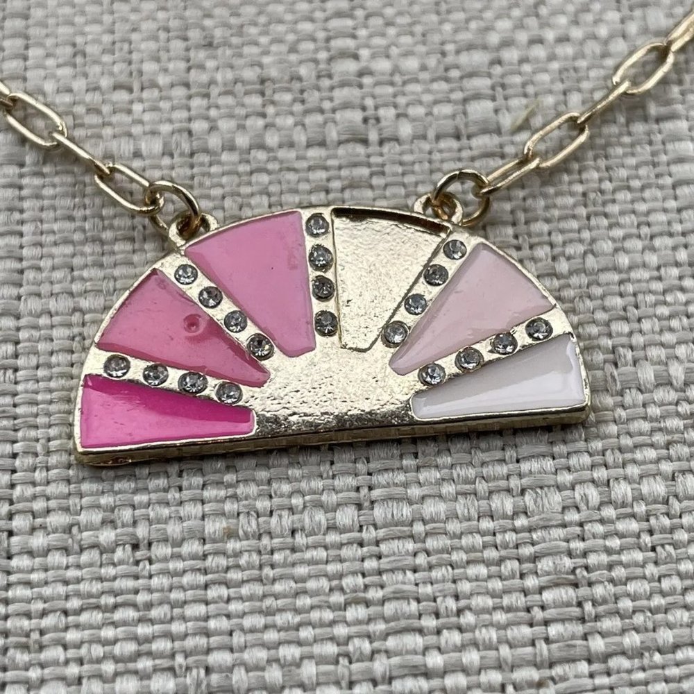 Women Necklace Pink/gold Tone Pendant Fashion Jewelry - Picture 8 of 9